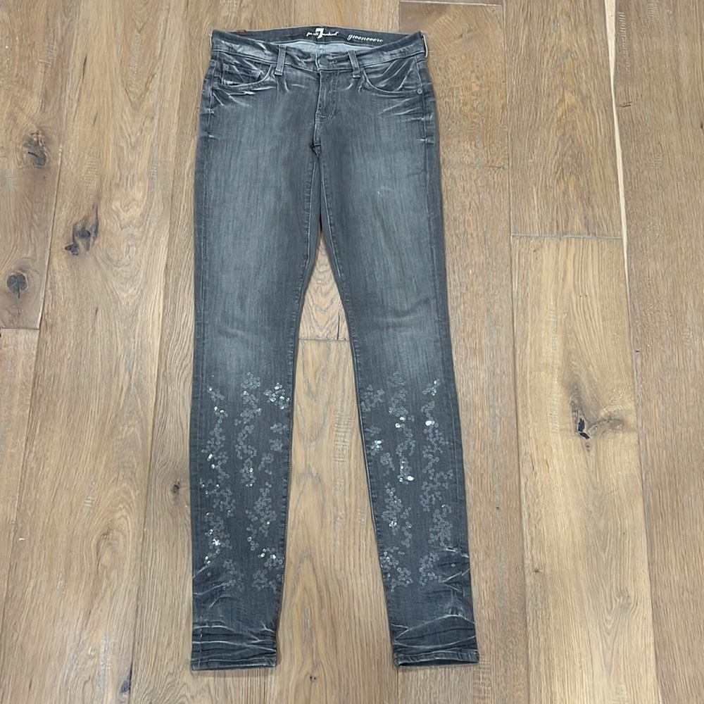 7 For all Mankind skinny sequin jean 28